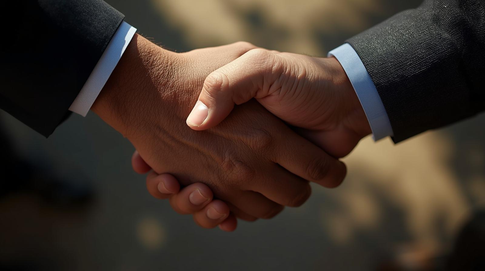 create a picture where two hands agrees on a deal